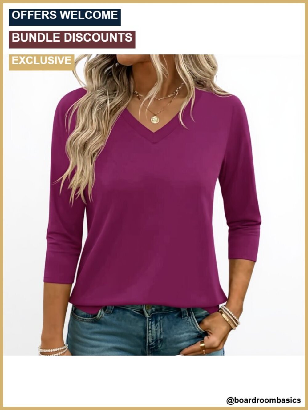 3/4 Sleeve V-Neck T-Shirts Business Casual Summer Tops Women 3 Pack